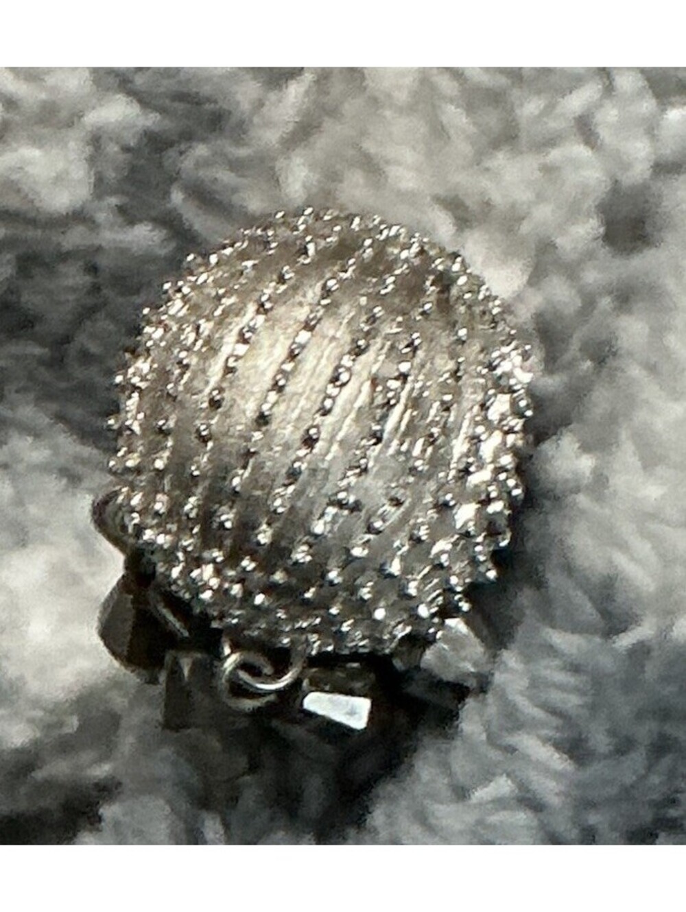 Vintage Crown Trifari Silver Tone Textured Mesh Beaded Box Replacement Earring